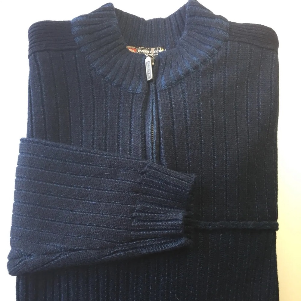 Point Zero Men Chunky Ribbed Sweater Navy Large Half Zip